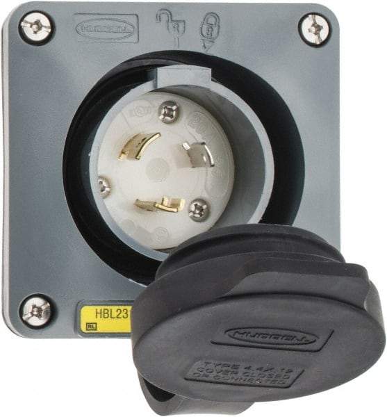 Hubbell Wiring Device-Kellems - 125 VAC, 20 Amp, L5-20P NEMA, Self Grounding Inlet - 2 Poles, 3 Wire, Male End, Gray - Strong Tooling