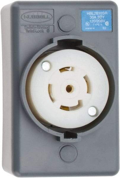 Hubbell Wiring Device-Kellems - 120/208 VAC, 30 Amp, L21-30R NEMA, Self Grounding Receptacle - 4 Poles, 5 Wire, Female End, Gray - Strong Tooling