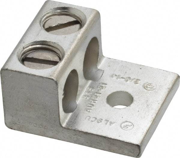 Thomas & Betts - 14-2/0 AWG Noninsulated Compression Connection Rectangle Ring Terminal - 1/4" Stud, 1-15/32" OAL x 1-1/4" Wide, Tin Plated Aluminum Contact - Strong Tooling