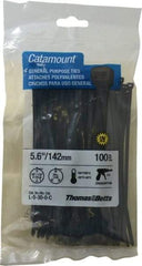 Thomas & Betts - 5.6" Long Black Nylon Standard Cable Tie - 30 Lb Tensile Strength, 1.21mm Thick, 1-1/4" Max Bundle Diam - Strong Tooling