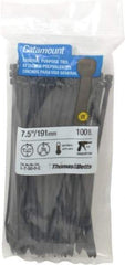 Thomas & Betts - 7-1/2" Long Black Nylon Standard Cable Tie - 50 Lb Tensile Strength, 1.35mm Thick, 5/8" Max Bundle Diam - Strong Tooling