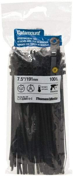 Thomas & Betts - 7-1/2" Long Black Nylon Mountable Cable Tie - 50 Lb Tensile Strength - Strong Tooling