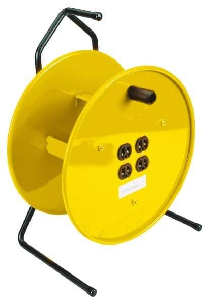 Conductix - 16 AWG, 25' Cable Length, Cord & Cable Reel with Outlet End - 4 Outlets, NEMA 5-15R, 15 Amps, Yellow Reel - Strong Tooling