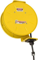 Conductix - 16 AWG, 50' Cable Length, Cord & Cable Reel with Bare End - 3 Outlets, NEMA 5-15R, 10 Amps, 110 Volts, SOOW-A Cable, Yellow Reel, Spring Driven Reel - Strong Tooling