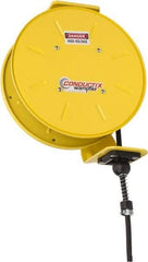 Conductix - 16 AWG, 20' Cable Length, Cord & Cable Reel with Bare End - 4 Outlets, NEMA 5-15R, 8 Amps, SEOW-A Cable, Yellow Reel, Spring Driven Reel - Strong Tooling