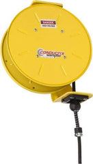 Conductix - 16 AWG, 30' Cable Length, Cord & Cable Reel with Bare End - 4 Outlets, NEMA 5-15R, 8 Amps, SEOW-A Cable, Yellow Reel, Spring Driven Reel - Strong Tooling