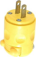 Leviton - 125 VAC, 15 Amp, 1-15P NEMA, Angled, Ungrounded, Residential Grade Plug - 2 Pole, 2 Wire, 1 Phase, PVC, Yellow - Strong Tooling