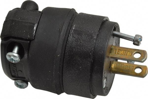 Leviton - 125 VAC, 15 Amp, 1-15P NEMA, Straight, Ungrounded, Residential Grade Plug - 2 Pole, 2 Wire, 1 Phase, Rubber, Black - Strong Tooling