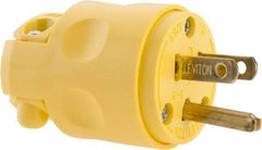 Leviton - 125 VAC, 15 Amp, 5-15P NEMA, Straight, Self Grounding, Residential Grade Plug - 2 Pole, 3 Wire, 1 Phase, PVC, Yellow - Strong Tooling