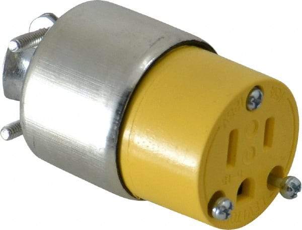 Leviton - 125 VAC, 15 Amp, 5-15R NEMA, Straight, Self Grounding, Residential Grade Connector - 2 Pole, 3 Wire, 1 Phase, PVC, Steel, Yellow - Strong Tooling