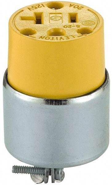 Leviton - 125 VAC, 20 Amp, 5-20R NEMA, Straight, Self Grounding, Commercial Grade Connector - 2 Pole, 3 Wire, 1 Phase, PVC, Steel, Yellow - Strong Tooling