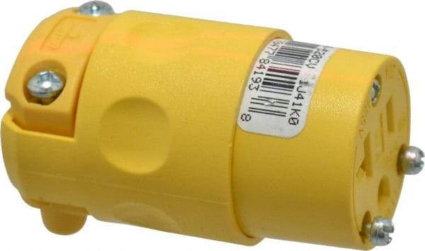 Leviton - 125 VAC, 20 Amp, 5-20R NEMA, Straight, Self Grounding, Commercial Grade Connector - 2 Pole, 3 Wire, 1 Phase, PVC, Yellow - Strong Tooling