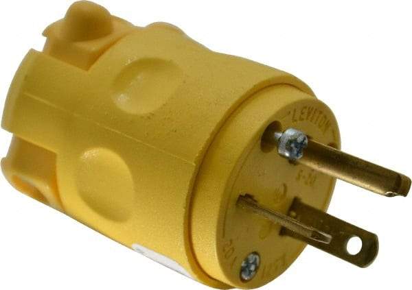 Leviton - 125 VAC, 20 Amp, 5-20P NEMA, Angled, Self Grounding, Commercial Grade Plug - 2 Pole, 3 Wire, 1 Phase, PVC, Yellow - Strong Tooling