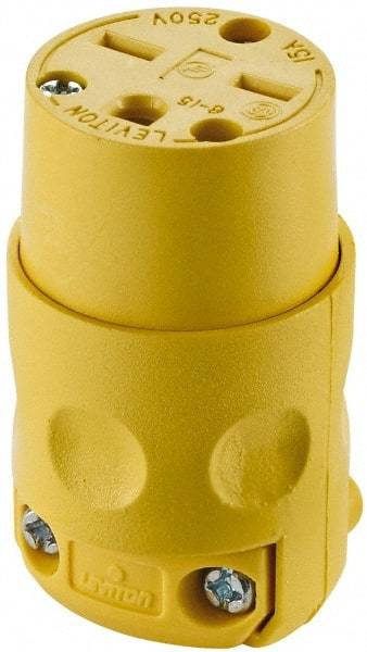 Leviton - 250 VAC, 15 Amp, 6-15R NEMA, Straight, Self Grounding, Commercial Grade Connector - 2 Pole, 3 Wire, 3 Phase, PVC, Yellow - Strong Tooling