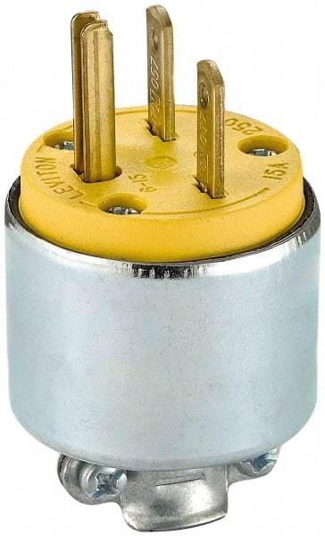 Leviton - 250 VAC, 15 Amp, 6-15P NEMA, Straight, Self Grounding, Residential Grade Plug - 2 Pole, 3 Wire, 3 Phase, PVC, Steel, Yellow - Strong Tooling