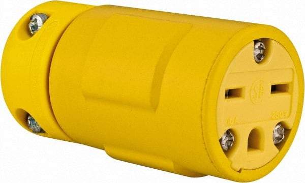 Value Collection - 250 VAC, 15 Amp, 6-15 NEMA, Straight, Ungrounded, Industrial Grade Connector - 2 Pole, 3 Wire, 1 Phase, Rubber, Yellow - Strong Tooling