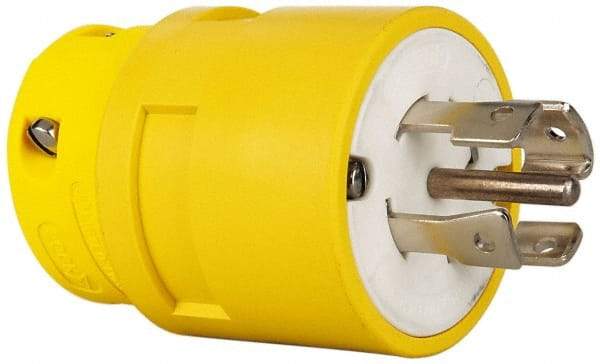 Value Collection - 347/600 VAC, 30 Amp, L23-30 NEMA, Straight, Ungrounded, Industrial Grade Plug - 4 Pole, 5 Wire, Rubber, Yellow - Strong Tooling