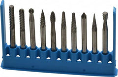 Made in USA - 10 Piece, 1/8" Shank Burr Set - Tungsten Carbide - Strong Tooling