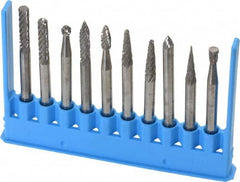 Made in USA - 10 Piece, 1/8" Shank Burr Set - Tungsten Carbide - Strong Tooling