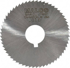 Made in USA - 2-1/4" Diam x 0.01" Blade Thickness x 5/8" Arbor Hole Diam, 60 Tooth Slitting and Slotting Saw - Arbor Connection, Right Hand, Uncoated, High Speed Steel, Concave Ground, Contains Keyway - Strong Tooling