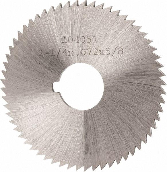 Made in USA - 2-1/4" Diam x 0.072" Blade Thickness x 5/8" Arbor Hole Diam, 60 Tooth Slitting and Slotting Saw - Arbor Connection, Right Hand, Uncoated, High Speed Steel, Concave Ground, Contains Keyway - Strong Tooling