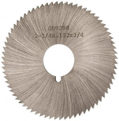 Made in USA - 2-3/4" Diam x 0.102" Blade Thickness x 3/4" Arbor Hole Diam, 72 Tooth Slitting and Slotting Saw - Arbor Connection, Right Hand, Uncoated, High Speed Steel, Concave Ground, Contains Keyway - Strong Tooling