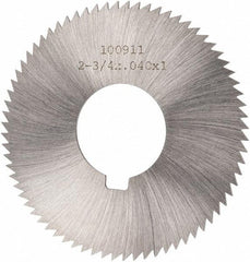 Made in USA - 2-3/4" Diam x 0.04" Blade Thickness x 1" Arbor Hole Diam, 72 Tooth Slitting and Slotting Saw - Arbor Connection, Right Hand, Uncoated, High Speed Steel, Concave Ground, Contains Keyway - Strong Tooling