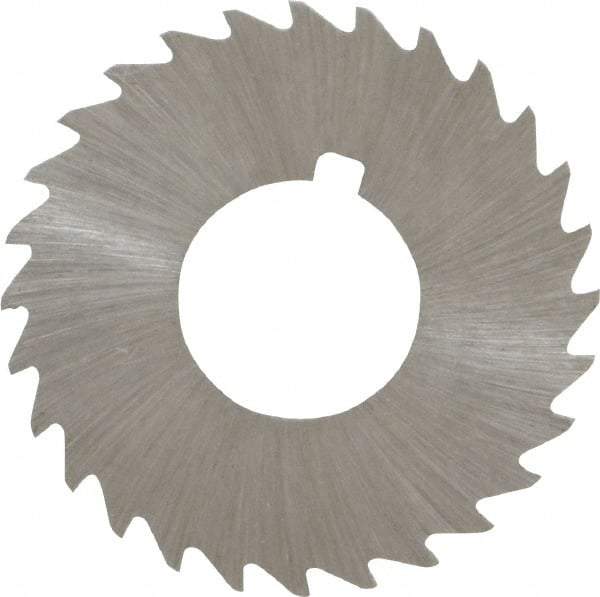 Made in USA - 1-1/4" Diam x 1/32" Blade Thickness x 1/2" Arbor Hole Diam, 28 Tooth Slitting and Slotting Saw - Arbor Connection, Right Hand, Uncoated, High Speed Steel, Concave Ground, Contains Keyway - Strong Tooling