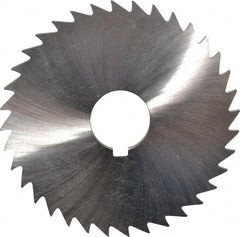 Made in USA - 4" Diam x 1/8" Blade Thickness x 1" Arbor Hole Diam, 36 Tooth Slitting and Slotting Saw - Arbor Connection, Right Hand, Uncoated, High Speed Steel, Concave Ground, Contains Keyway - Strong Tooling