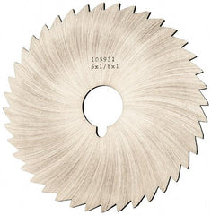 Made in USA - 5" Diam x 1/8" Blade Thickness x 1" Arbor Hole Diam, 40 Tooth Slitting and Slotting Saw - Arbor Connection, Right Hand, Uncoated, High Speed Steel, Concave Ground, Contains Keyway - Strong Tooling