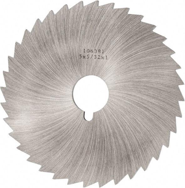 Made in USA - 5" Diam x 5/32" Blade Thickness x 1" Arbor Hole Diam, 36 Tooth Slitting and Slotting Saw - Arbor Connection, Right Hand, Uncoated, High Speed Steel, Concave Ground, Contains Keyway - Strong Tooling