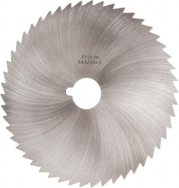 Made in USA - 6" Diam x 3/32" Blade Thickness x 1" Arbor Hole Diam, 50 Tooth Slitting and Slotting Saw - Arbor Connection, Right Hand, Uncoated, High Speed Steel, Concave Ground, Contains Keyway - Strong Tooling