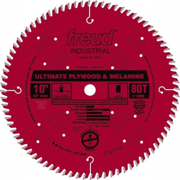 Freud - 10" Diam, 5/8" Arbor Hole Diam, 80 Tooth Wet & Dry Cut Saw Blade - Carbide-Tipped, Standard Round Arbor - Strong Tooling