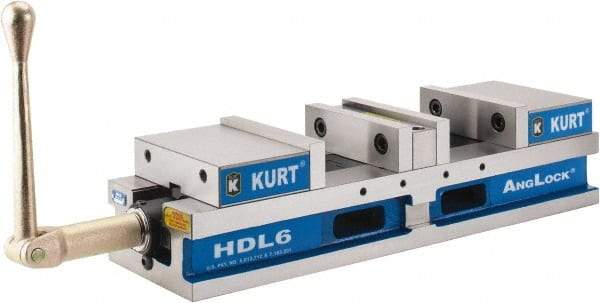 Kurt - 6" Jaw Width, 4" Jaw Opening Capacity, Horizontal Stationary Machine Vise - Manual Operation, 7,460 Lb Capacity, 1 Station, 22.45" Long x 4.853" High x 1-47/64" Deep, 44.07mm Jaw Height - Strong Tooling