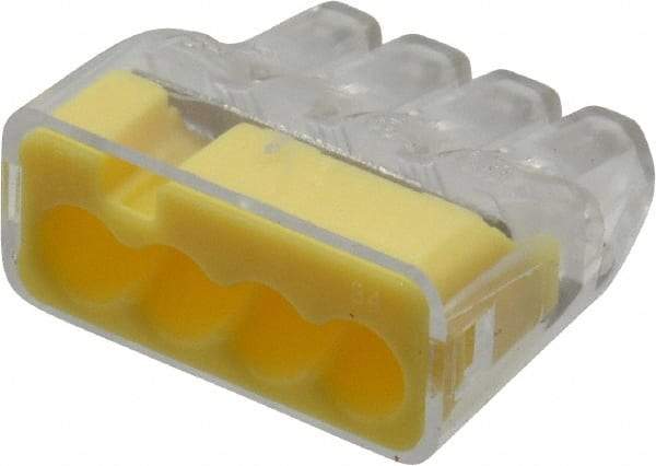 Ideal - 4 Port, 18 to 12 AWG Compatible, Push-In Wire Connector - 0.78" OAL x 0.82" OAW x 0.38" OAH, Yellow - Strong Tooling