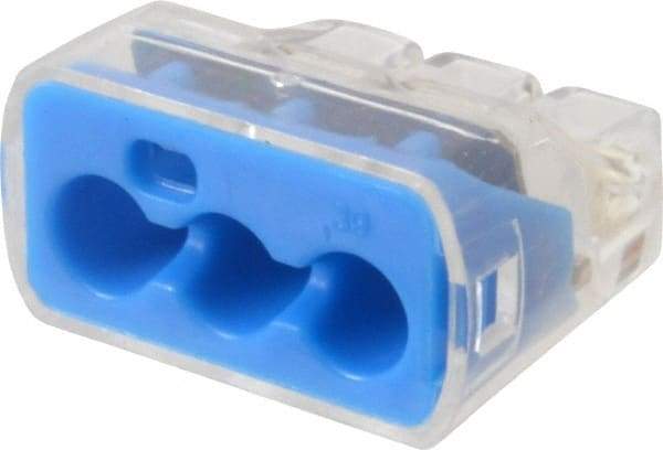 Ideal - 3 Port, 14 to 10 AWG Compatible, Push-In Wire Connector - 0.78" OAL x 0.086" OAW x 0.45" OAH, Blue - Strong Tooling