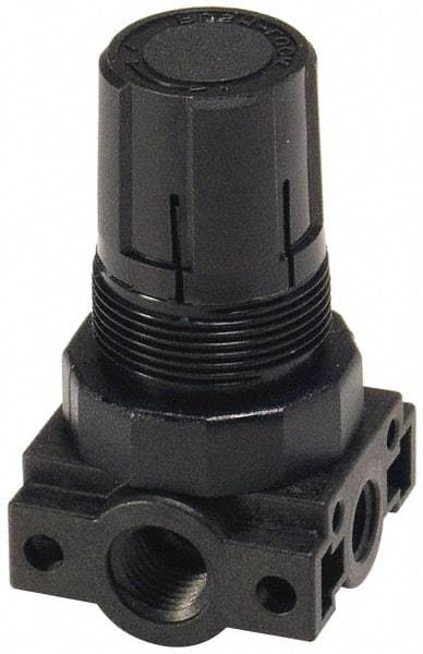 Parker - 3/8 NPT Port, Plastic Miniature Regulator - 0 to 60 psi Range, 150 Max psi Supply Pressure, 1/4" Gauge Port Thread, 2.06" Wide x 3.43" High - Strong Tooling