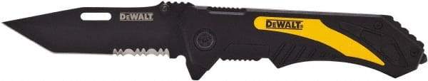 DeWALT - 3-1/4" Blade, 8" OAL, Partially Serrated Clip Point Folding Knife - 4-1/2" Closed Length, Plastic, 1 Blade, 1 Edge - Strong Tooling