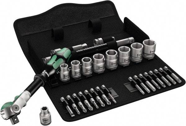 Wera - 3/8" Drive Standard Socket Set - 6 Points, 8 to 19mm, T15 to T40 Torx, Metric Measurement Standard - Strong Tooling