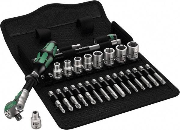 Wera - 28 Piece 1/4" Drive Standard Socket Set - 6 Points, 5 to 13mm, T10 to T40 Torx, Metric Measurement Standard - Strong Tooling