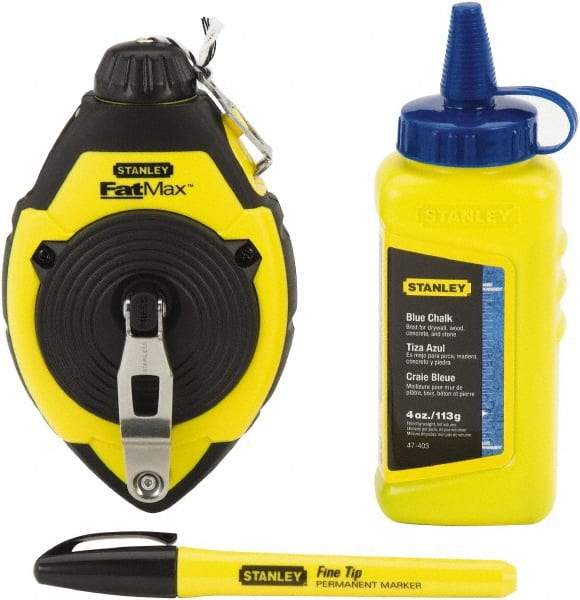 Stanley - 100' Long Reel & Chalk Set - Blue, Includes 4 oz Blue Chalk & Fine Tip Marker - Strong Tooling