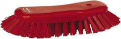 Vikan - 1.3" Bristle Length, Polyester Utility Scrub Brush - 7-3/4" Long x 3" Wide Head, 8" OAL, European Threaded Handle, Red, Polypropylene Block - Strong Tooling