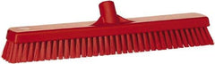 Vikan - 1.8" Bristle Length, Polyester Scrub Brush - 18" Long x 2-1/2" Wide Head, 19" OAL, European Threaded Handle, Red, Polypropylene Block - Strong Tooling