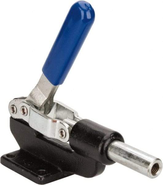 Gibraltar - 800 Lb Load Capacity, Flanged Base, Carbon Steel, Standard Straight Line Action Clamp - 4 Mounting Holes, 0.38" Mounting Hole Diam, 0.62" Plunger Diam, Whale Tail Handle - Strong Tooling