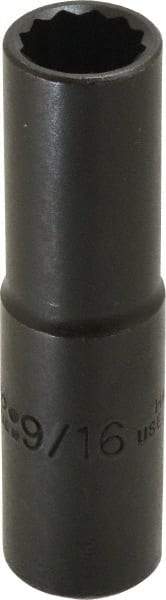 Proto - 9/16", 1/2" Drive, Deep Hand Socket - 12 Points, 3-1/4" OAL, Alloy Steel, Black Finish - Strong Tooling