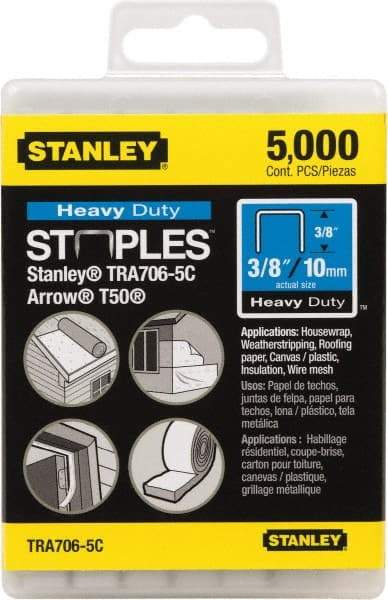 Stanley - 27/64" Wide Galvanized Steel Heavy Duty Power Crown Staples - 3/8" Leg Length - Strong Tooling