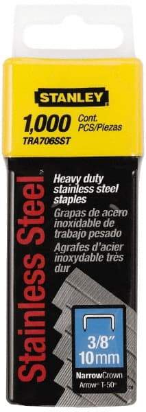 Stanley - 27/64" Wide Stainless Steel Narrow Crown Staples - 3/8" Leg Length - Strong Tooling