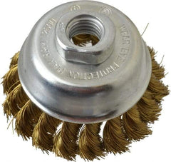 Value Collection - 2-3/4" Diam, 5/8-11 Threaded Arbor, Brass Fill Cup Brush - 0.014 Wire Diam, 3/4" Trim Length, 12,500 Max RPM - Strong Tooling