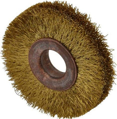 Value Collection - 2" OD, 1/2" Arbor Hole, Crimped Brass Wheel Brush - 5/16" Face Width, 3/8" Trim Length, 0.008" Filament Diam, 20,000 RPM - Strong Tooling