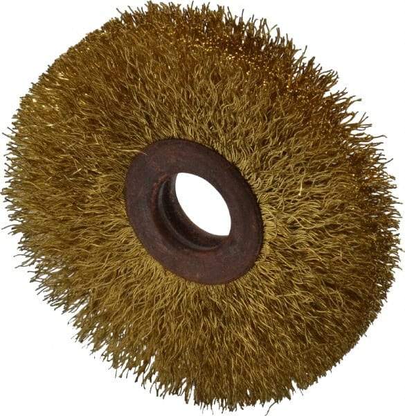 Value Collection - 2-1/2" OD, 1/2" Arbor Hole, Crimped Brass Wheel Brush - 3/8" Face Width, 3/4" Trim Length, 0.008" Filament Diam, 15,000 RPM - Strong Tooling